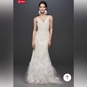 Elegant White Feather Lace Wedding Gown